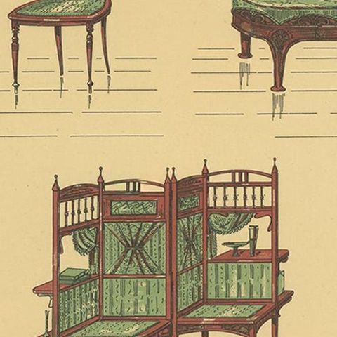 Pl. 57 Antique Print of Seating Furniture by Kramer, circa 1910, close-up 2