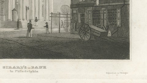 Antique Philadelphia View, Girard’s Bank, Neoclassical Architecture, 1855, close-up 4