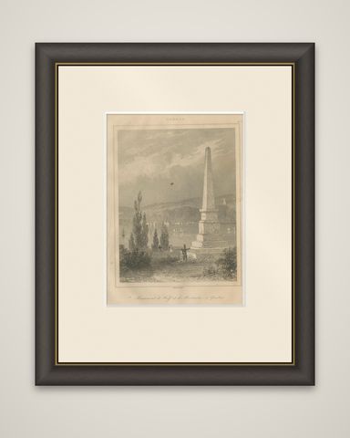 Antique Print of Wolfe and Montcalm Monument, Quebec, Canada, c.1850, shown framed