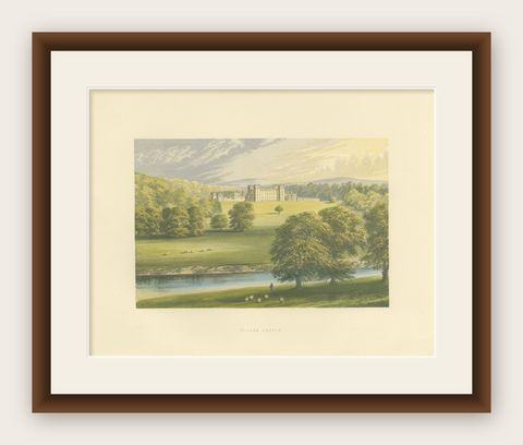 Floors Castle Estate View, Scottish Castle Landscape Engraving, c1850, shown framed