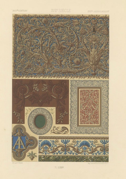 17th Century Decorative Motifs, Baroque Ornamentation, Plate LXXIV, 1869, close-up 6