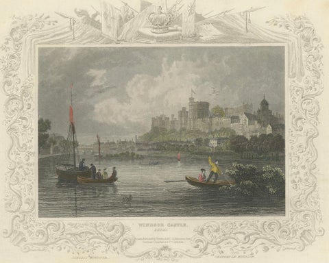 Antique engraving of Windsor Castle on the Thames, Berkshire, Tombleson, c.1832, close-up 5