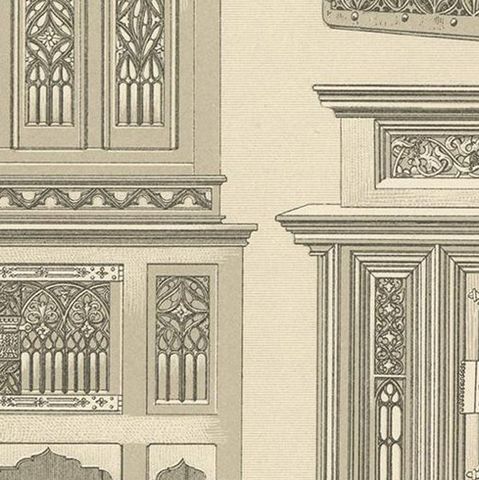 Pl. 34 Antique Print of European 15th Century Furniture by Racinet, circa 1880, close-up 2