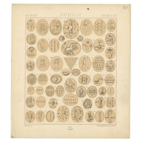 Pl. 24 Antique Print of Roman Decorative Objects by Racinet, 'circa 1880'