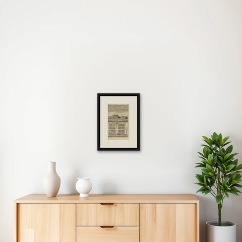 Antique Print of the Governor's House in Colombo by Valentijn, 1726, shown framed on a wall, true to size