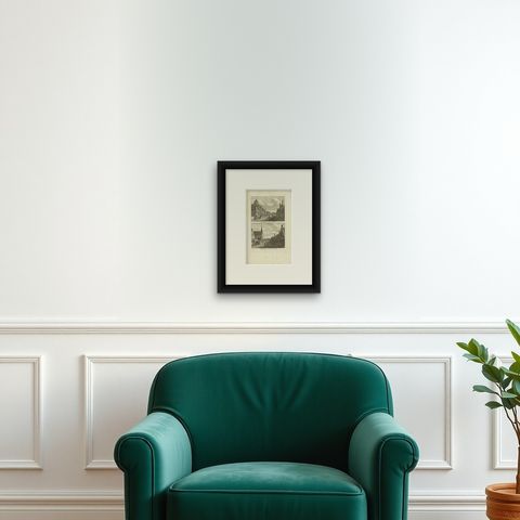 Antique Print of the City Hall of Sneek in The Netherlands, 1793, shown framed on a wall, true to size