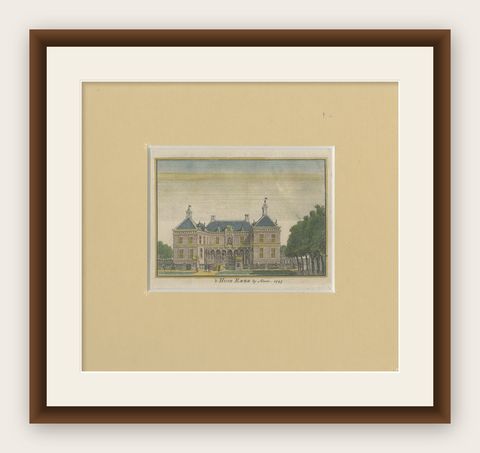 Old Print of the Former Castle 'De Ehze', near Almen in The Netherlands, c.1750, shown framed