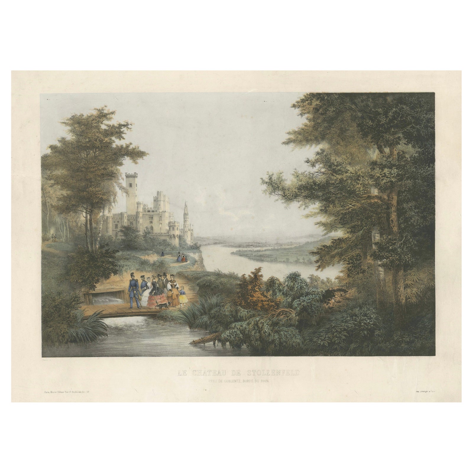 The Castle of Stolzenfels on the Rhine, Large Chromolithograph, 1840