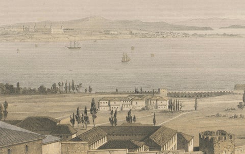 Rare 1852 Tinted Lithograph of Topkapi Palace and the Bosphorus, Istanbul, close-up 5