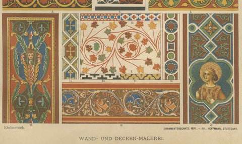 Pair of 19th Century Gothic Illuminated Ornament Prints Published in 1887, close-up 1