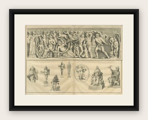 Double Bacchic Frieze, Classical Mythological Relief, Montfaucon Engraving 1721, shown framed