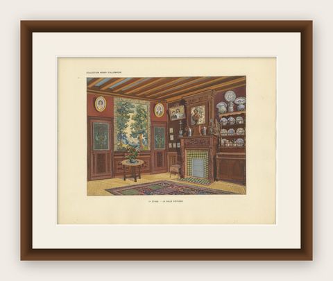 French Art Nouveau Interior Study with Delft Faience Collection, c.1900, shown framed