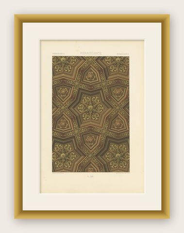 Pl. 65 Antique Print of Renaissance Ornaments by Racinet (c.1890), shown framed