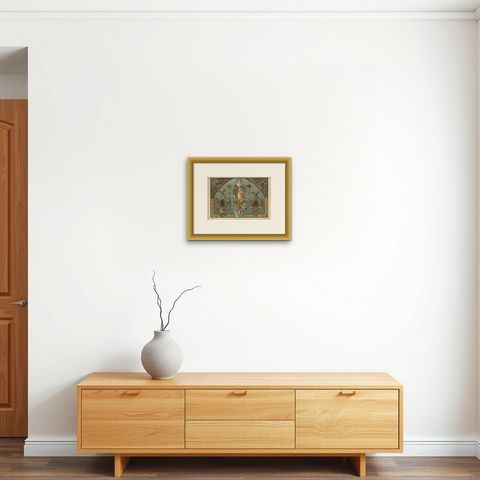 German Renaissance Painted Sculpture Print by Dolmetsch, Ornamentenschatz, 1887, shown framed on a wall, true to size