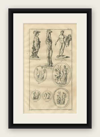 Antique Roman Statues & Medals Plate, Montfaucon, Antiquity Explained, 1721, shown framed