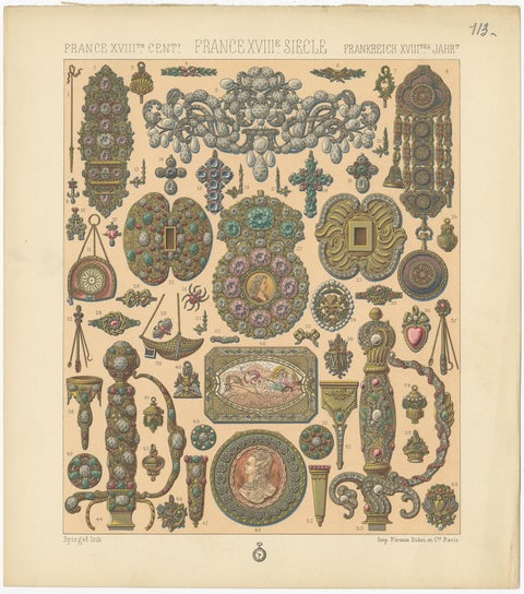 Pl. 113 Antique Print of French 18th Century Decorative Objects by Racinet, view 2