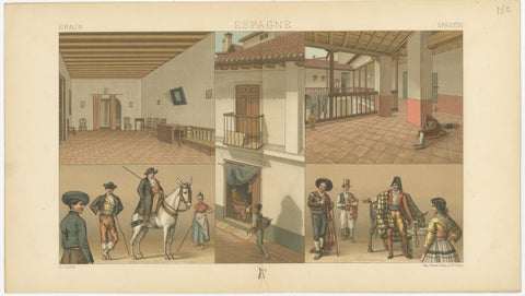 Antique Print of Spanish Scenes and Interior by Racinet, 'circa 1880', view 4