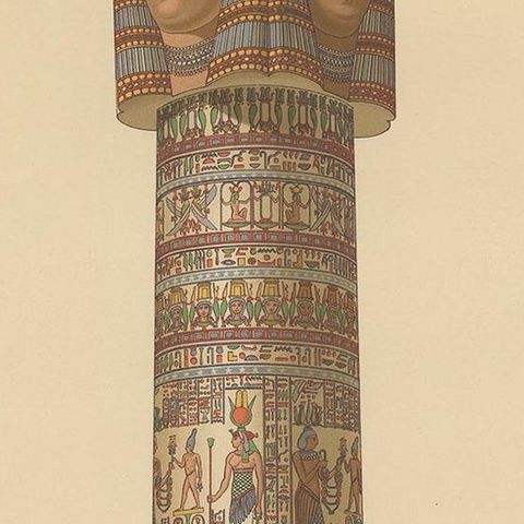 Antique Print of the Hathoric Column of the Portico of the Temple of Dendera, close-up 2