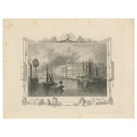 Antique Print of the Custom House by Tombleson, circa 1834