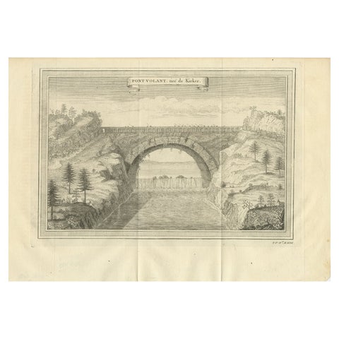 Antique Print of the Flying Bridge in China, 1746