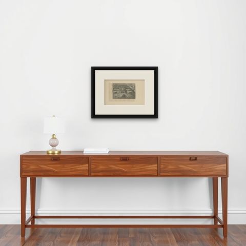 Antique Print of the Louvre Palace, c.1880, shown framed on a wall, true to size