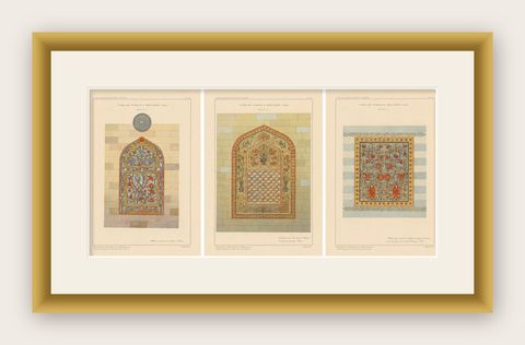 Antique Ottoman Stained Glass Designs, Yenişehir, Set of Three Plates, 1924, shown framed