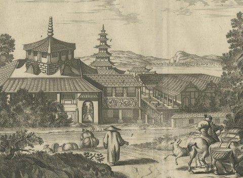 Antique Print of the Great Temple in Osaka, Japan, close-up 3