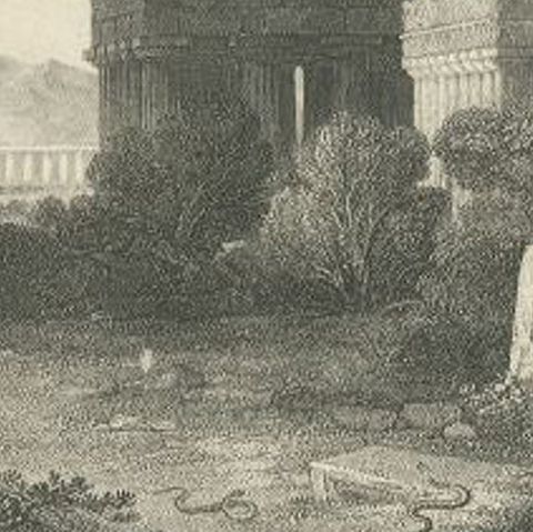 Antique Print of the Temples of Paestum by Brandard, c.1850, close-up 1