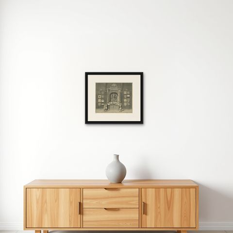 Antique Print of the Tomb of Gerrit van Assendelft and Beatrix van Dalem, shown framed on a wall, true to size