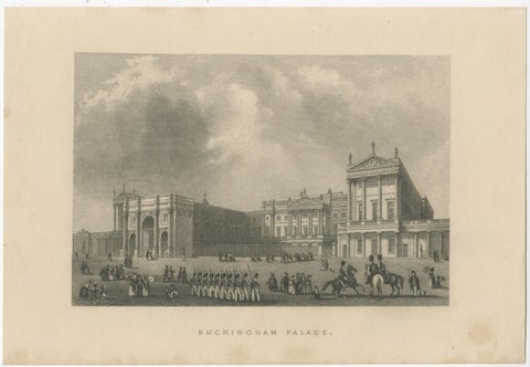 Antique Steel Engraving of Buckingham Palace in London, United Kingdom, ca.1840, view 2