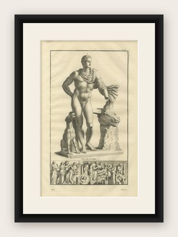 Meleager and the Calydonian Boar Antique Engraving, Montfaucon 1721, shown framed