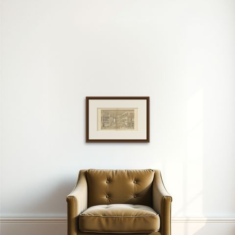 Ottoman Harem Interior Lithograph, Constantinople, Melling, Paris c.1888, shown framed on a wall, true to size