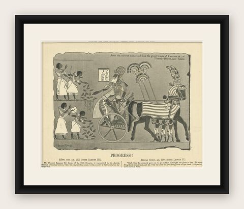 Antique Print of a Relief of the Temple of Ramesses III, 1904, shown framed
