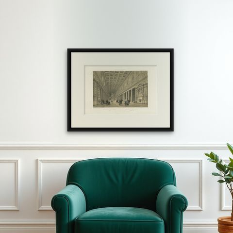 Basilica of Santa Maria Maggiore Interior, Rome, Benoist 1869 Lithograph, shown framed on a wall, true to size