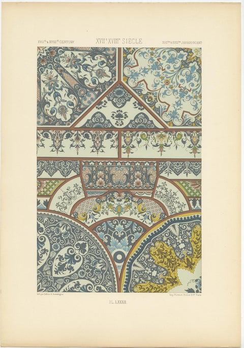 Pl. 82 Antique Print of XVIIth and XVIIIth Century Ornaments by Racinet (c.1890), view 3