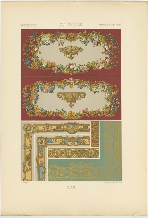 Pl. 92 Antique Print of XVIIIth Century Ornaments by Racinet, circa 1890, view 4