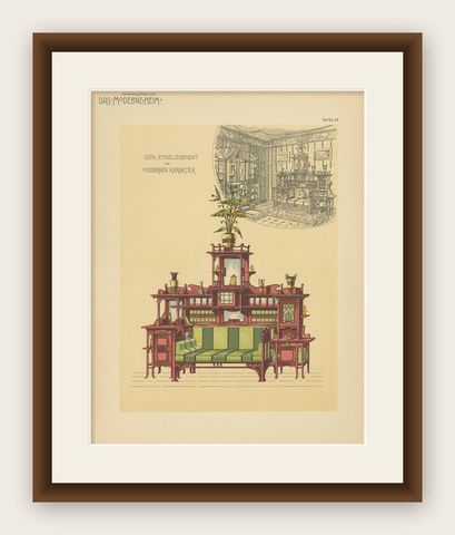 Pl. 49 Antique Print of Sofa Furniture by Kramer 'circa 1910', shown framed