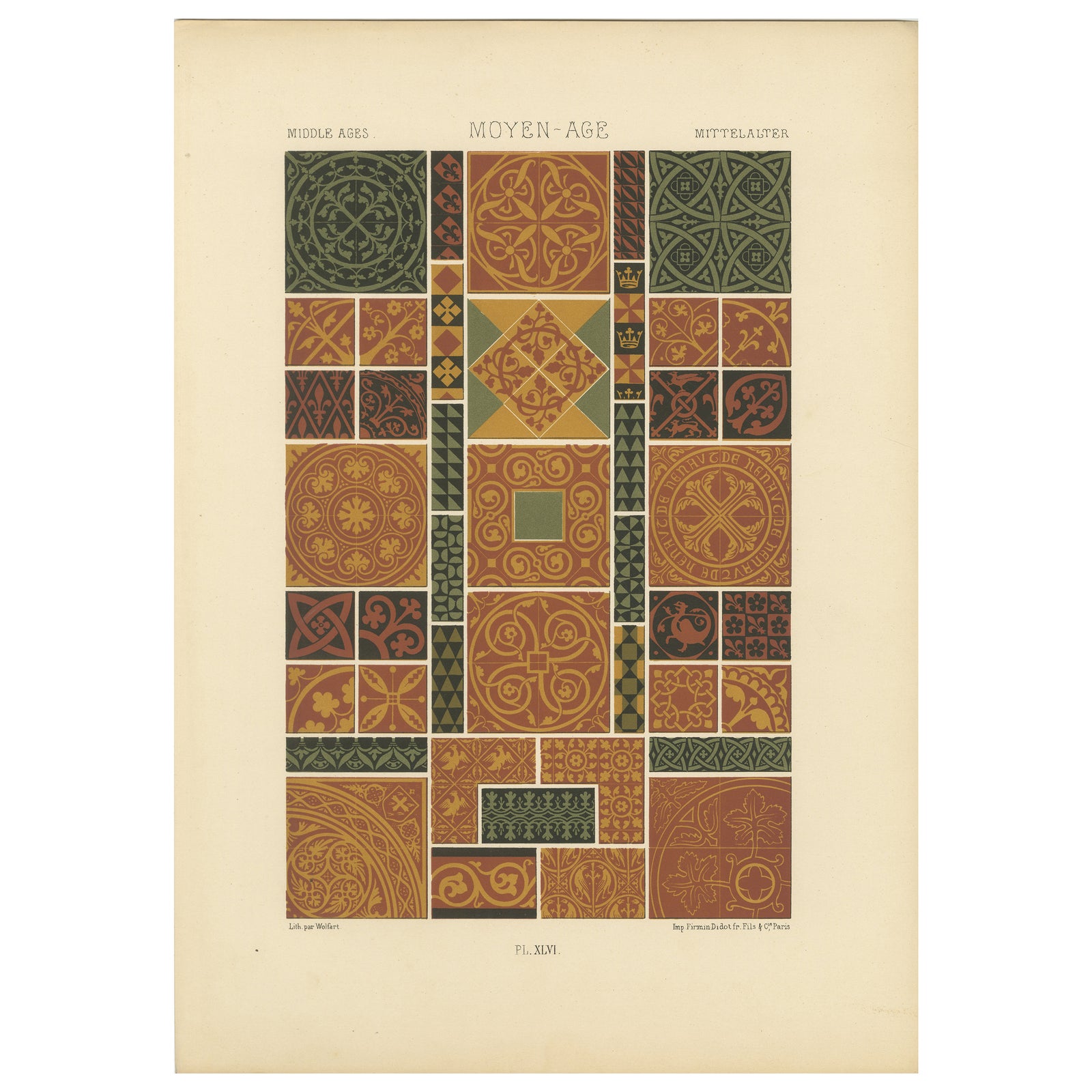 Medieval Tile Designs, Romanesque and Gothic Motifs, Plate XLVI, c.1869