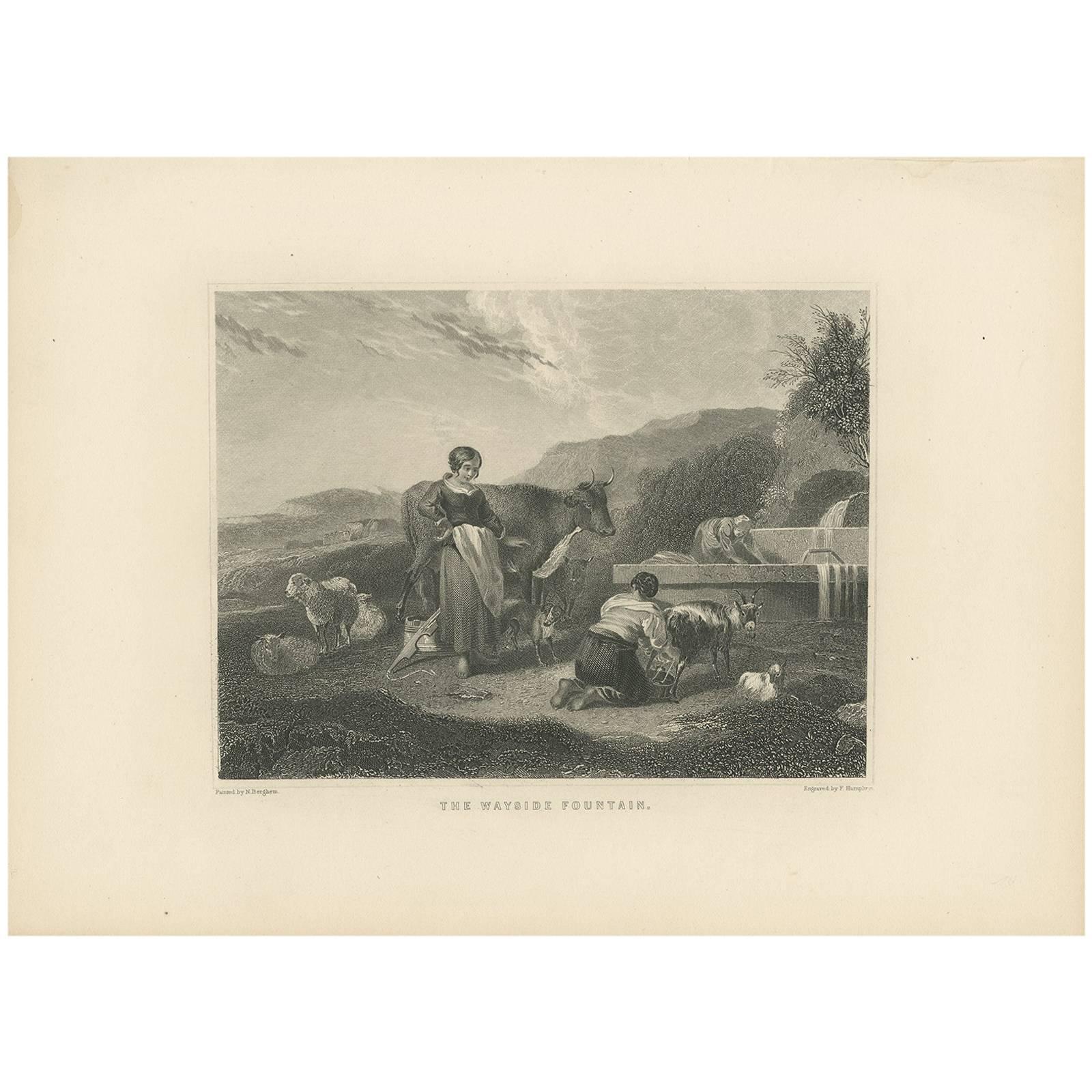Antique Print of the Wayside Fountain by F. Humphrys, circa 1880