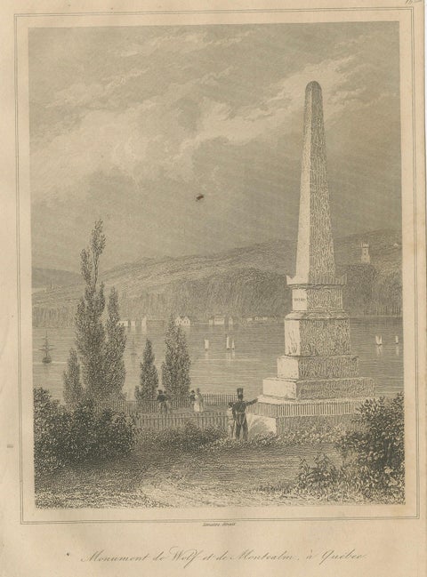 Antique Print of Wolfe and Montcalm Monument, Quebec, Canada, c.1850, close-up 4