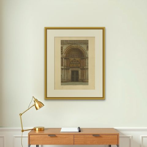 Antique Print of the Portal of Sant'Alipio of the Basilica of San Marco, shown framed on a wall, true to size