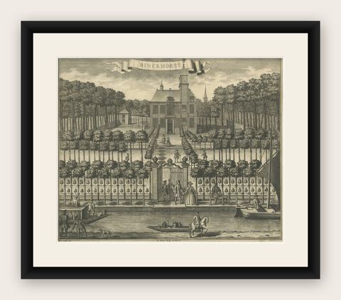 Antique Print of Binckhorst Castle, The Hague, shown framed