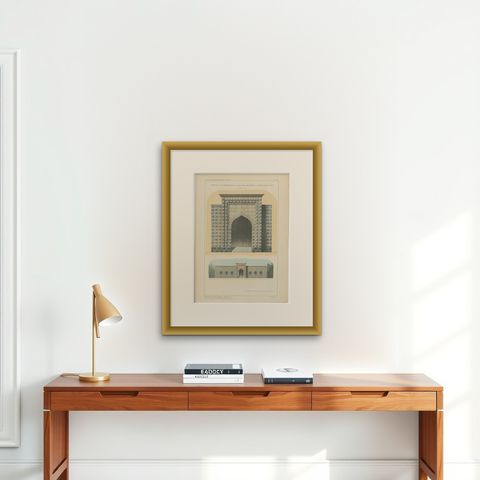 Antique Ottoman Architecture Print, Murad II Madrasa Portal, Bursa 1924, shown framed on a wall, true to size