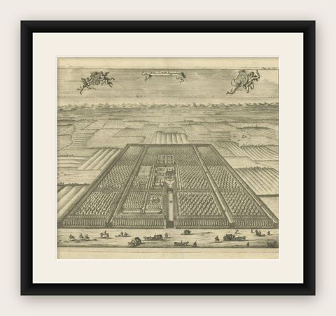 Antique Print of the Poppendam Estate by Smallegange, 1696, shown framed
