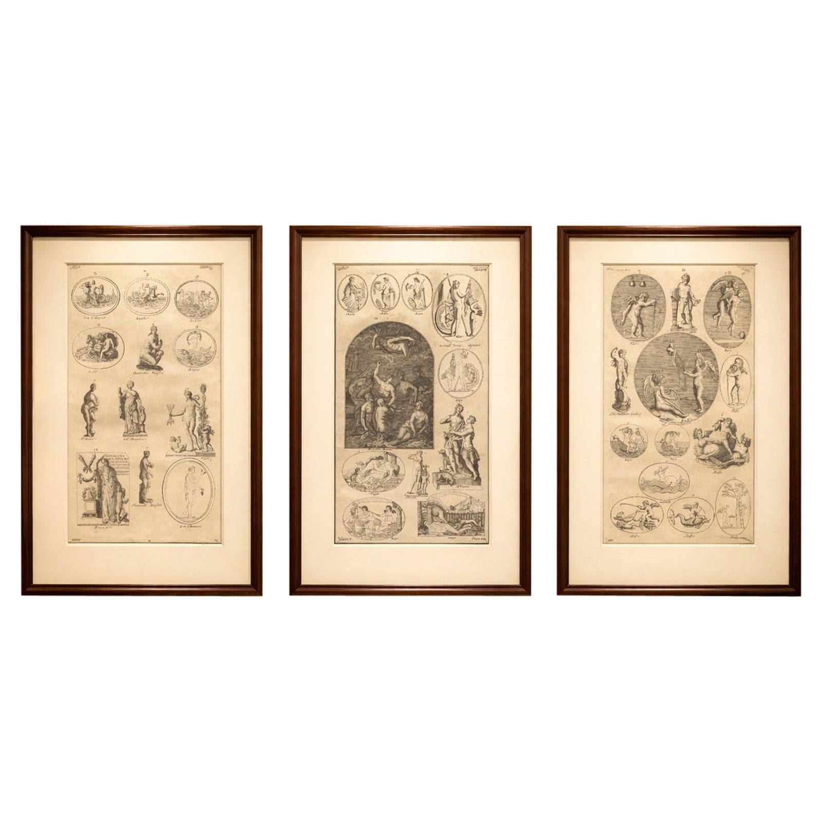 Classical Gods & Mythology, Set of 3 Antique Engravings, Montfaucon 1721