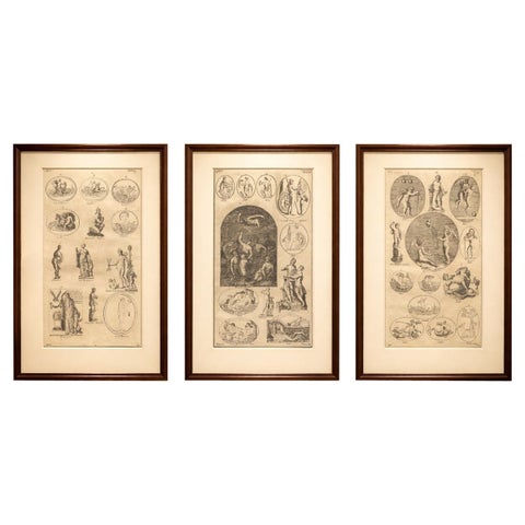 Classical Gods & Mythology, Set of 3 Antique Engravings, Montfaucon 1721