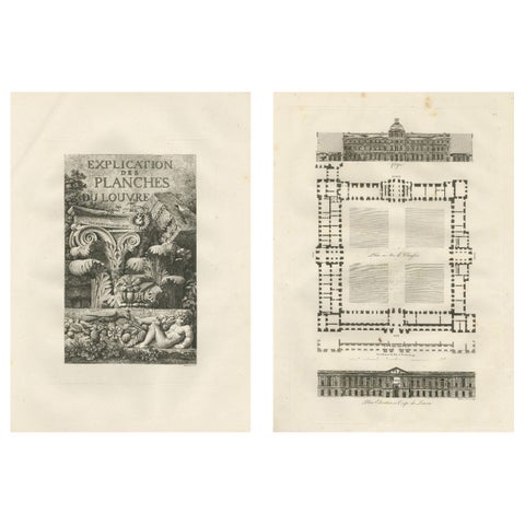 Antique French Architectural Engravings Pair, Baltard Louvre Plates, Paris 1803