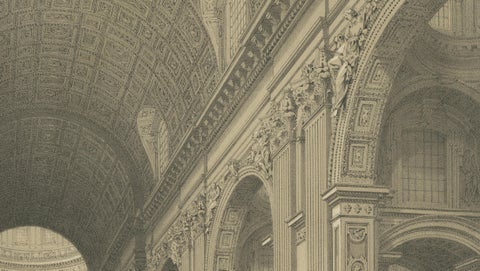 Interior of St. Peter’s Basilica Vatican Rome, Benoist Lithograph 1869, close-up 5