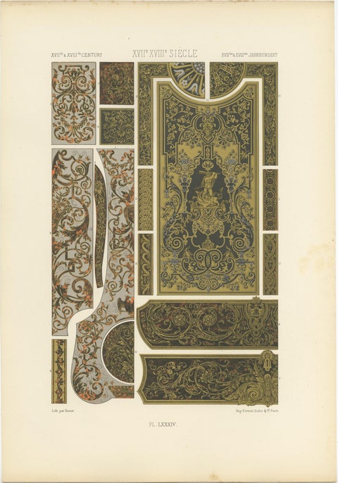 Pl. 84 Antique Print of XVIIth and XVIIIth Century Ornaments by Racinet (c.1890), view 3
