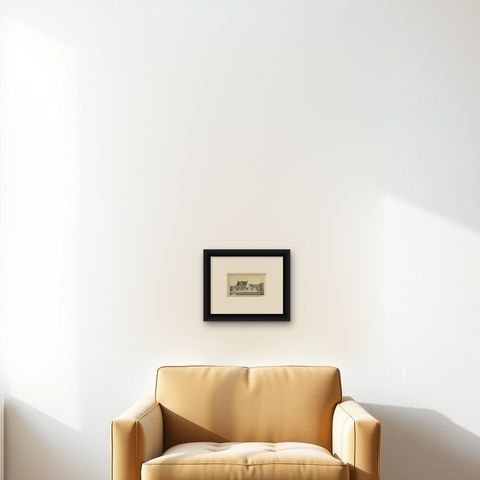 Antique Print of the Groot-Haersma Estate in Oudega, The Netherlands, c.1850, shown framed on a wall, true to size